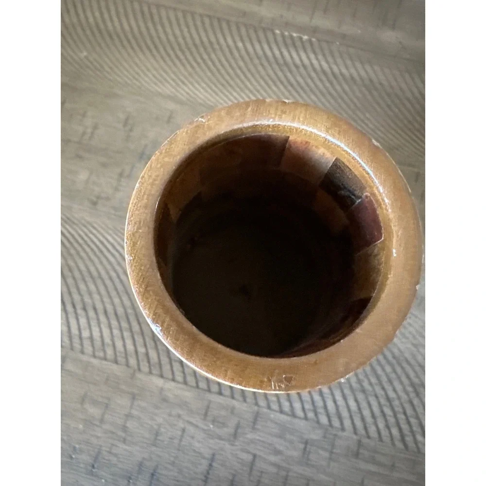 Vintage Handcrafted Patchwork Inlaid Wood Vase MidCentury